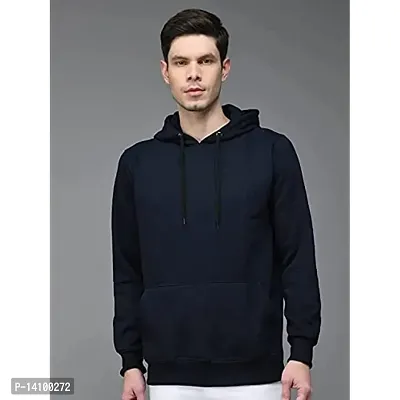 Elegant Navy Blue Cotton Solid Long Sleeves Hoodies For Men-thumb2