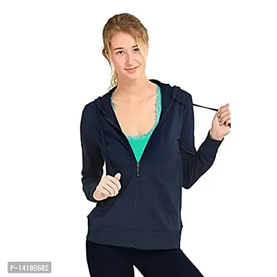 Stylish Navy Blue Cotton Blend Solid Jackets For Women