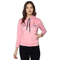 Stylish Pink Cotton Blend Printed Hoodies For Women-thumb2