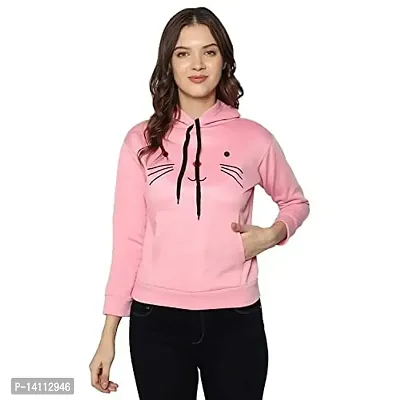 Stylish Pink Cotton Blend Printed Hoodies For Women-thumb3