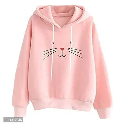 Stylish Pink Cotton Blend Printed Hoodies For Women-thumb0