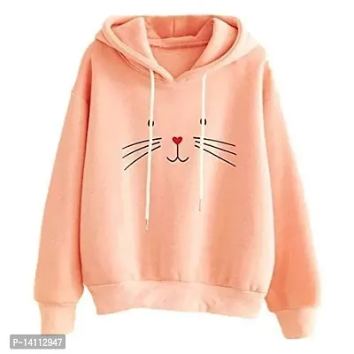 Stylish Peach Cotton Blend Printed Hoodies For Women