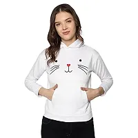 Stylish White Cotton Blend Printed Hoodies For Women-thumb3