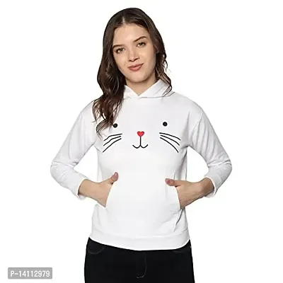 Stylish White Cotton Blend Printed Hoodies For Women-thumb4