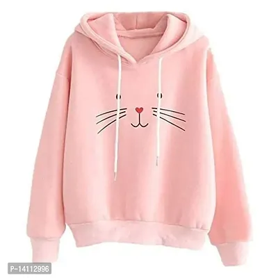 Stylish Pink Cotton Blend Printed Hoodies For Women