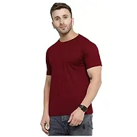 Reliable Maroon Cotton Blend Solid Round Neck Tees For Men-thumb2