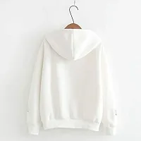 Stylish White Cotton Blend Printed Hoodies For Women-thumb1