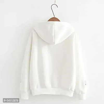 Stylish White Cotton Blend Printed Hoodies For Women-thumb2