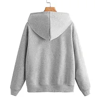 Stylish Grey Cotton Blend Solid Hoodies For Women-thumb1