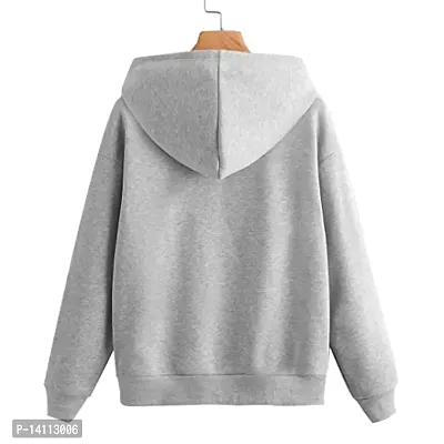 Stylish Grey Cotton Blend Solid Hoodies For Women-thumb2