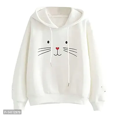 Stylish White Cotton Blend Printed Hoodies For Women-thumb0