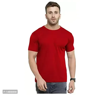 Reliable Red Cotton Blend Solid Round Neck Tees For Men