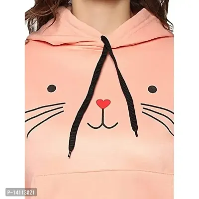 Stylish Peach Cotton Blend Printed Hoodies For Women-thumb5