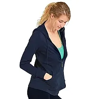 Stylish Navy Blue Cotton Blend Solid Jackets For Women-thumb1