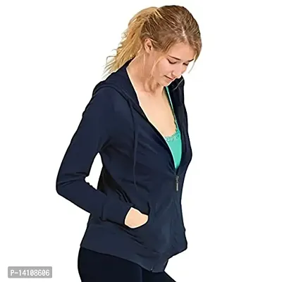 Stylish Navy Blue Cotton Blend Solid Jackets For Women-thumb2