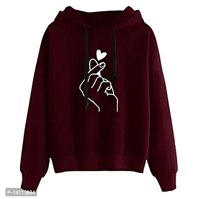 Stylish Maroon Cotton Blend Printed Hoodies For Women