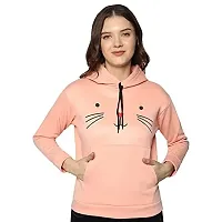 Stylish Peach Cotton Blend Printed Hoodies For Women-thumb3