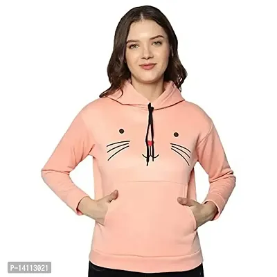 Stylish Peach Cotton Blend Printed Hoodies For Women-thumb4