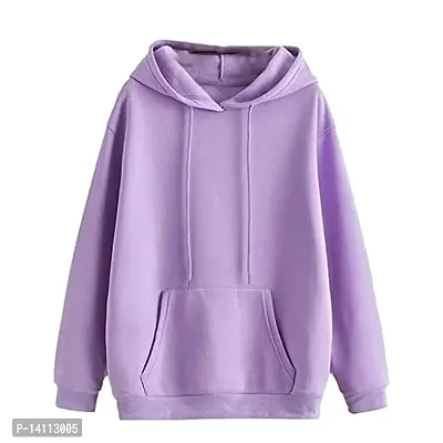 Stylish Purple Cotton Blend Solid Hoodies For Women-thumb0