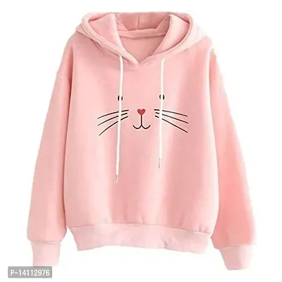 Stylish Pink Cotton Blend Printed Hoodies For Women-thumb0