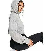 Stylish Grey Cotton Blend Solid Hoodies For Women-thumb2