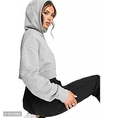 Stylish Grey Cotton Blend Solid Hoodies For Women-thumb3