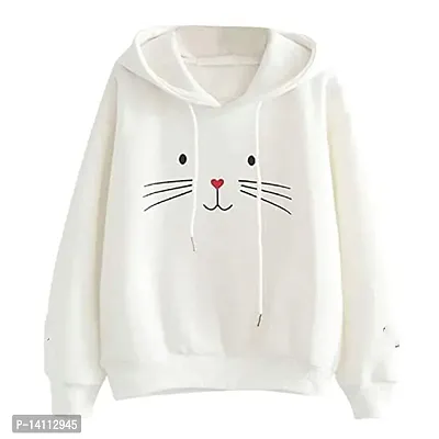 Stylish White Cotton Blend Printed Hoodies For Women