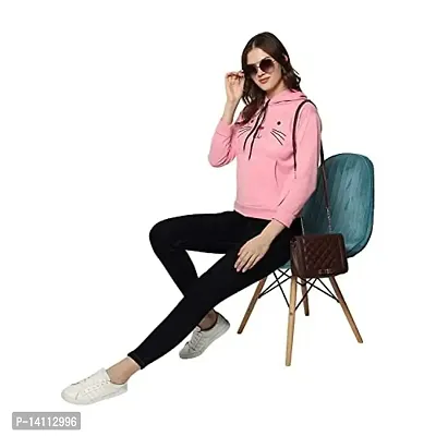 Stylish Pink Cotton Blend Printed Hoodies For Women-thumb5