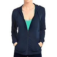 Stylish Navy Blue Cotton Blend Solid Jackets For Women-thumb3