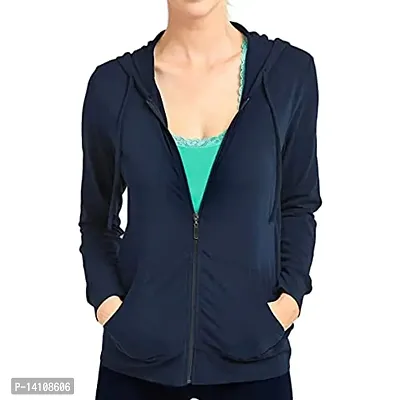 Stylish Navy Blue Cotton Blend Solid Jackets For Women-thumb4