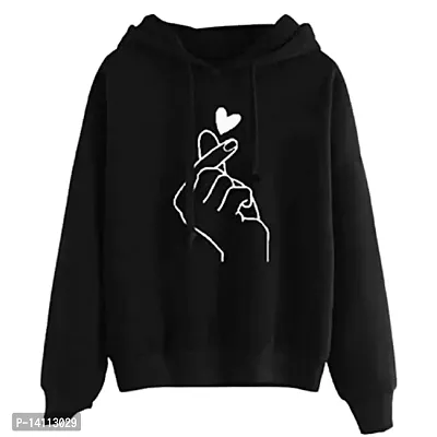 Stylish Black Cotton Blend Printed Hoodies For Women-thumb0