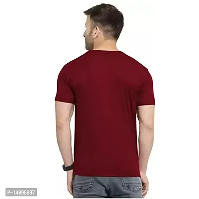 Reliable Maroon Cotton Blend Solid Round Neck Tees For Men-thumb2