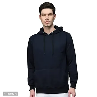 Elegant Navy Blue Cotton Solid Long Sleeves Hoodies For Men-thumb0