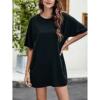 Elegant Black Cotton Blend Solid T-Shirts For Women-thumb1