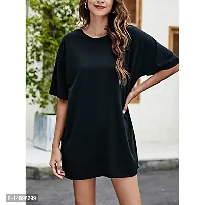 Elegant Black Cotton Blend Solid T-Shirts For Women-thumb2