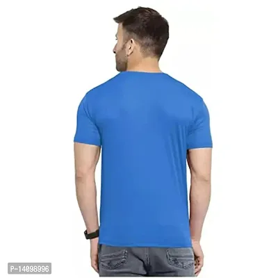 Reliable Blue Cotton Blend Solid Round Neck Tees For Men-thumb2