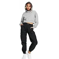 Stylish Grey Cotton Blend Solid Hoodies For Women-thumb3
