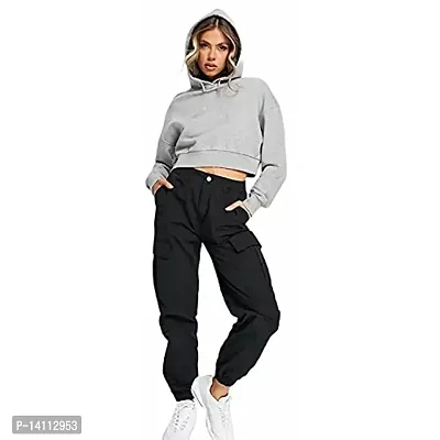 Stylish Grey Cotton Blend Solid Hoodies For Women-thumb4