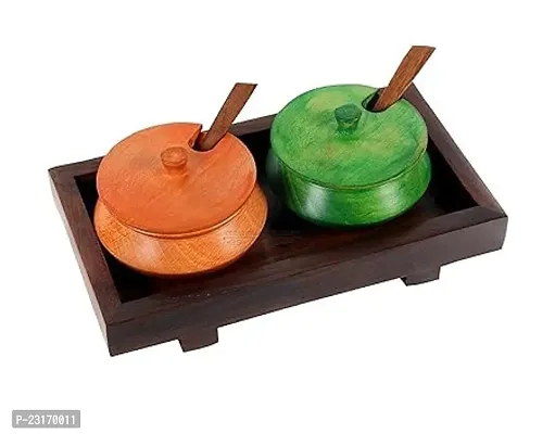 Wooden Serving Trays Jars With Tray  Spoon Mouth Refreshner Pickle Handi Jars Spice Condiment Box