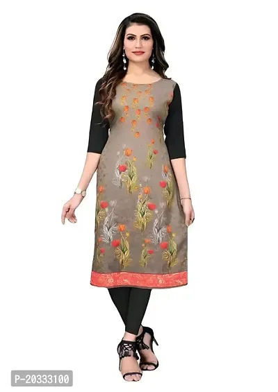 Lemon Tart Women's Crepe Printed Straight Kurti Size- Medium Color-Black (VOL-22-M)