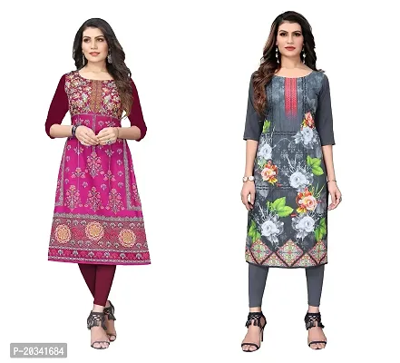 SANSKRUTI FASHION Women's Crepe Digital Print Straight Kurta(Pack of 2) (XXL, PURPELLIGHTGREY)-thumb0