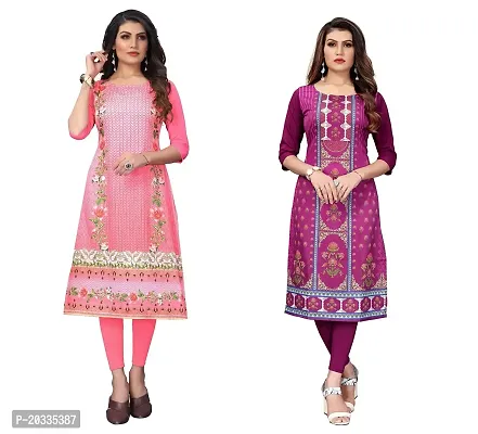 SANSKRUTI FASHION Women's Crepe Digital Print Straight Kurta(Pack of 2) (XXL, PeachDARKPURPEL)