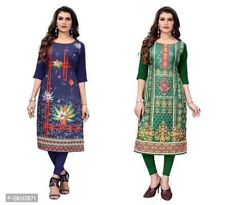 SANSKRUTI FASHION Women's Crepe Digital Print Straight Kurta(Pack of 2) (S, DARKBLUEForestGreen)-thumb0