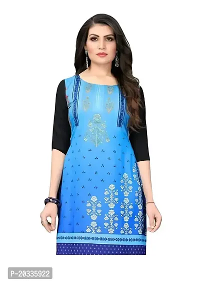 Lemon Tart Women's Crepe Printed Straight Kurti Size- Large Color-Blue (VOL-35-L)-thumb2