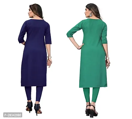 SANSKRUTI FASHION Women's Crepe Digital Print Straight Kurta(Pack of 2) (M, DARKBLUESeagreen)-thumb2