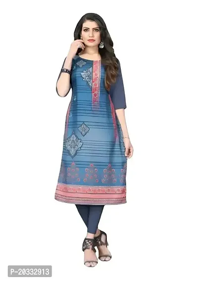 Lemon Tart Women's Crepe Printed Straight Kurti Size- Medium Color-Grey (VOL-30-M)