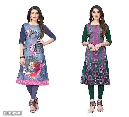 SANSKRUTI FASHION Women's Crepe Digital Print Straight Kurta(Pack of 2) (S, SLATEGREYOliveGreen)