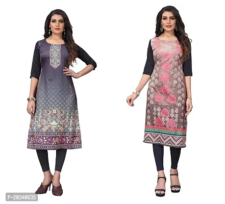 SANSKRUTI FASHION Women's Crepe Digital Print Straight Kurta(Pack of 2) (L, SILVERBLACKBABYGREEN)-thumb0