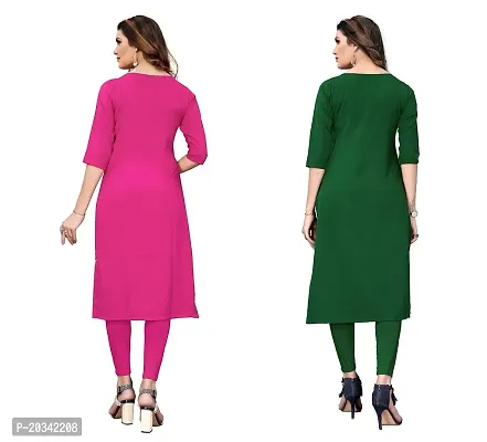 SANSKRUTI FASHION Women's Crepe Digital Print Straight Kurta(Pack of 2) (L, HOTPINKForestGreen)-thumb2