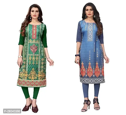 SANSKRUTI FASHION Women's Crepe Digital Print Straight Kurta(Pack of 2) (XXL, ForestGreenBluegrey)